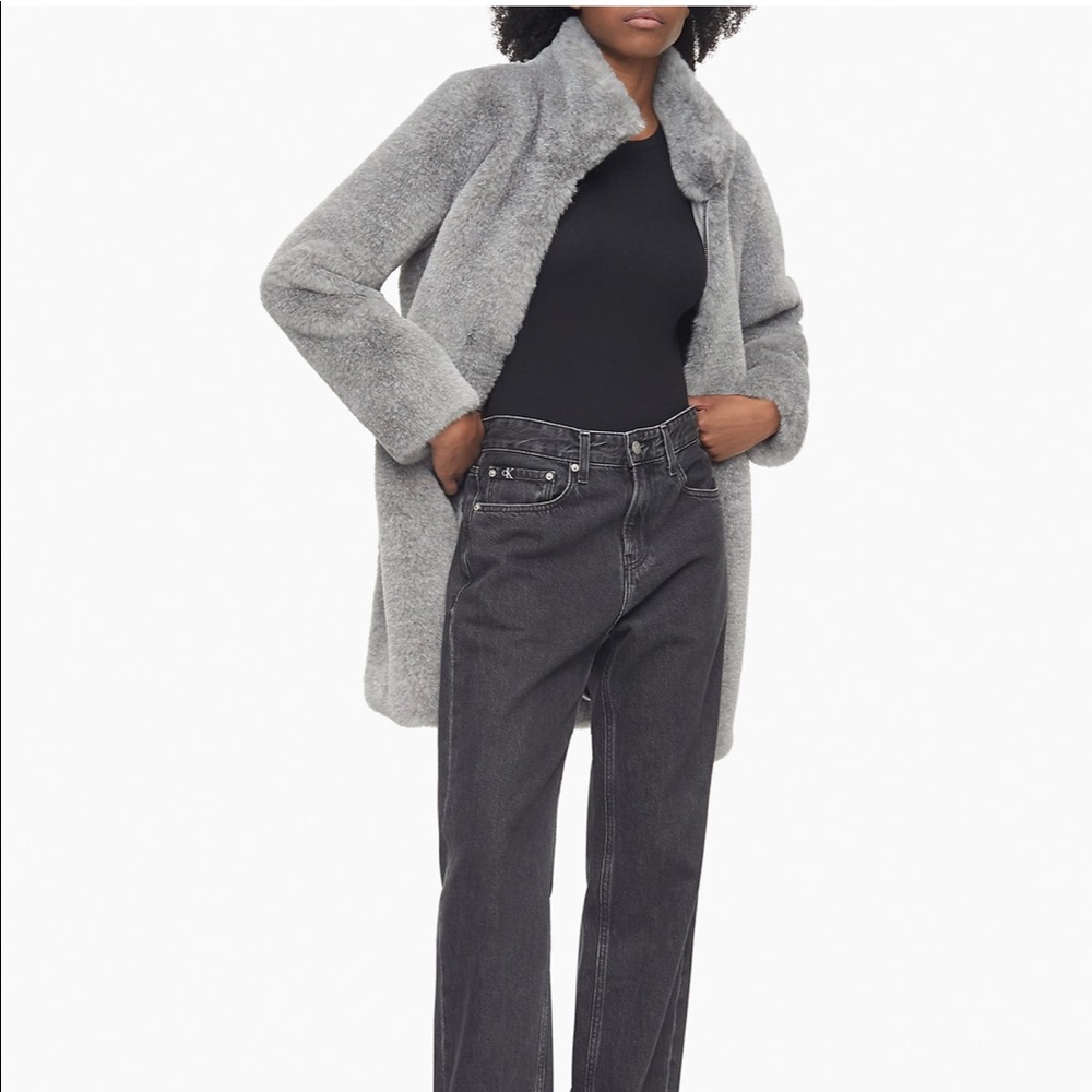 Calvin Klein Faux Fur Zip Front Coat